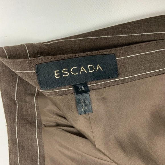 ESCADA Pinstripe Brown Wool Suit Blazer & Skirt Career Business Sz 42-44 (8-10) - Picture 13 of 16